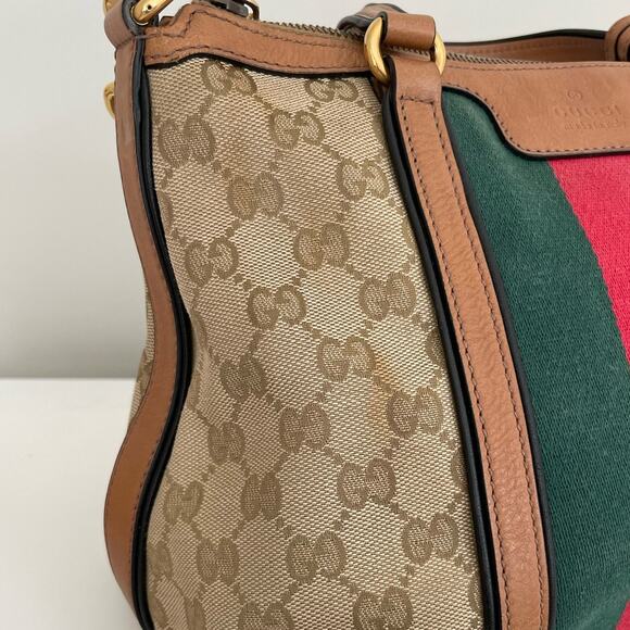 Gucci Rania Monogram GG Web Convertible Top Handle Shoulder Bag Leather Canvas - Picture 10 of 16